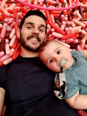 Paul and Mark in the Sprinkle pit at the Museum of Ice Cream in Austin
