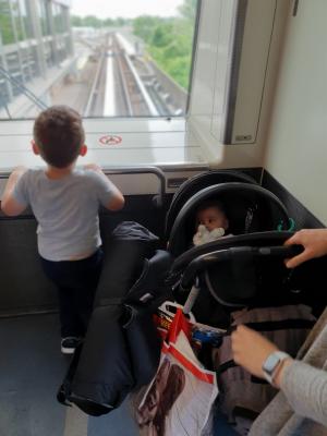 On the AirTrain to JFK — our flights left from the same airport around the same time, so we could all go together!