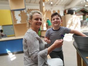 Glamma and Max building something in the making area