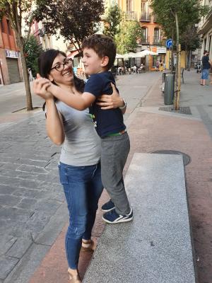 Mama and Max share a dance on our arrival in Spain