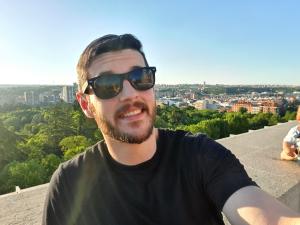 Paul near the Royal Palace with Madrid in the background.