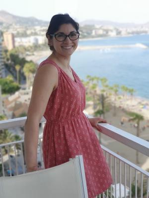 Tyren surveying Malagueta beach from our porch in Málaga.