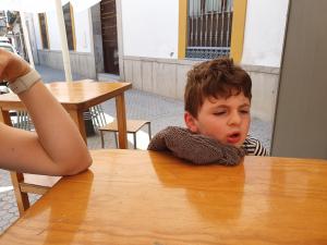 Max was not happy that our seating was outside in the >100°F heat