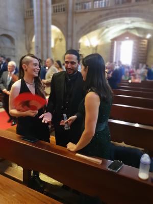 Tyren catching up with London friends Pablo and Ester at the ceremony