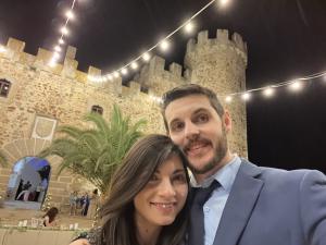 Paul and Tyren in front of the castle at the reception