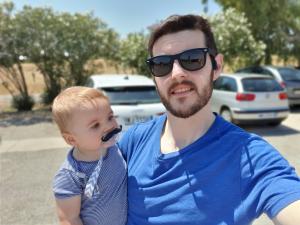 Paul with Mark on the drive to Madrid