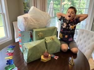 Mark had quite a haul of presents. Some of these are for Max, for some reason.