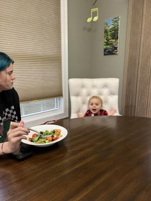 Mark enthusiastically tells Marlene a story