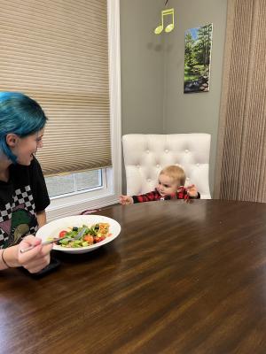 Mark enthusiastically tells Marlene a story