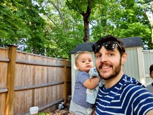 Paul and Mark enjoy our back yard