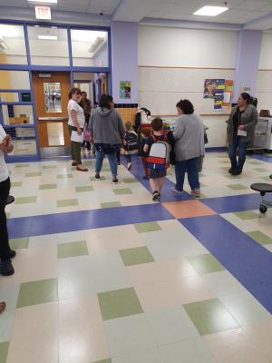 Max lining up to go to school on his second day