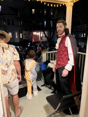 Paul helped out with the candy distribution as well