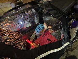 The boys ride in style at the Christmas lights tour!