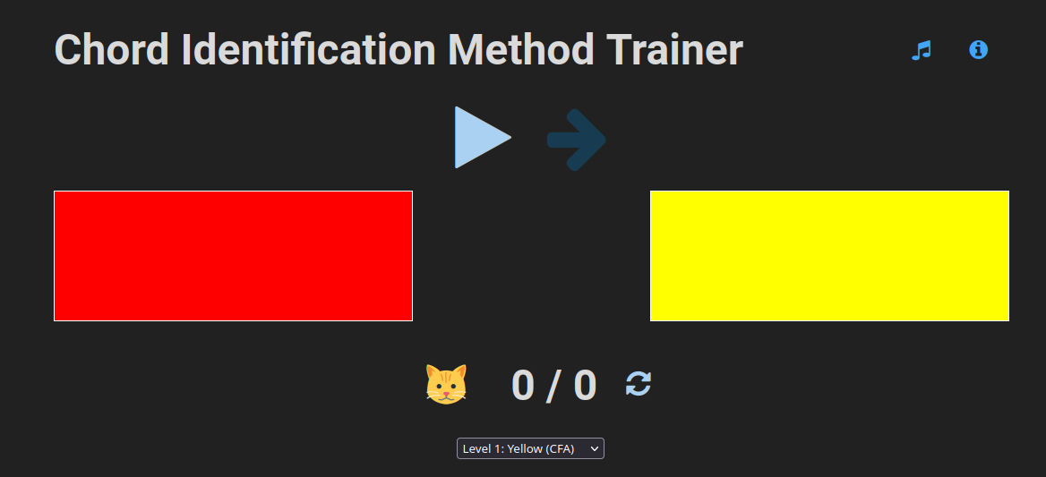A screenshot of the chord trainer program in June 2023