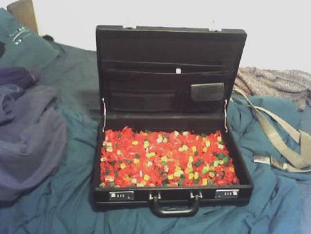 A briefcase full of gummy bears