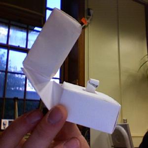 Origami ring box, open (side view)