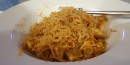 A bowl of konjac noodles with this "Keto" sesame peanut butter sauce